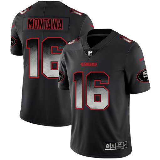 Men San Francisco 49ers #16 Montana Nike Teams Black Smoke Fashion Limited NFL Jerseys